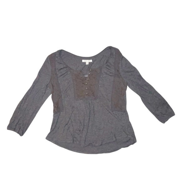 American Eagle Outfitters Grey Button Shirt Floral Peasant Henley Size S Bella - Picture 1 of 7